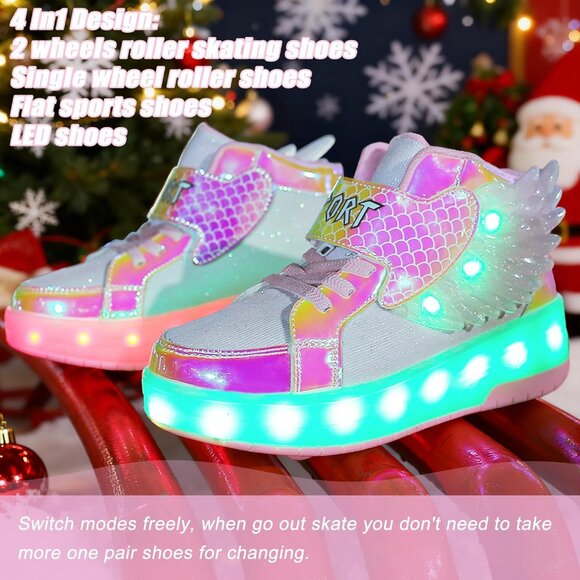 Kids A918pink Usb Chargeable Led Light Up Wheeled Skate Sneaker Shoes - Picture 7 of 7